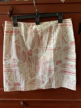 Ann Taylor Stretch Cotton Mini Skirt with Red Nautical Print